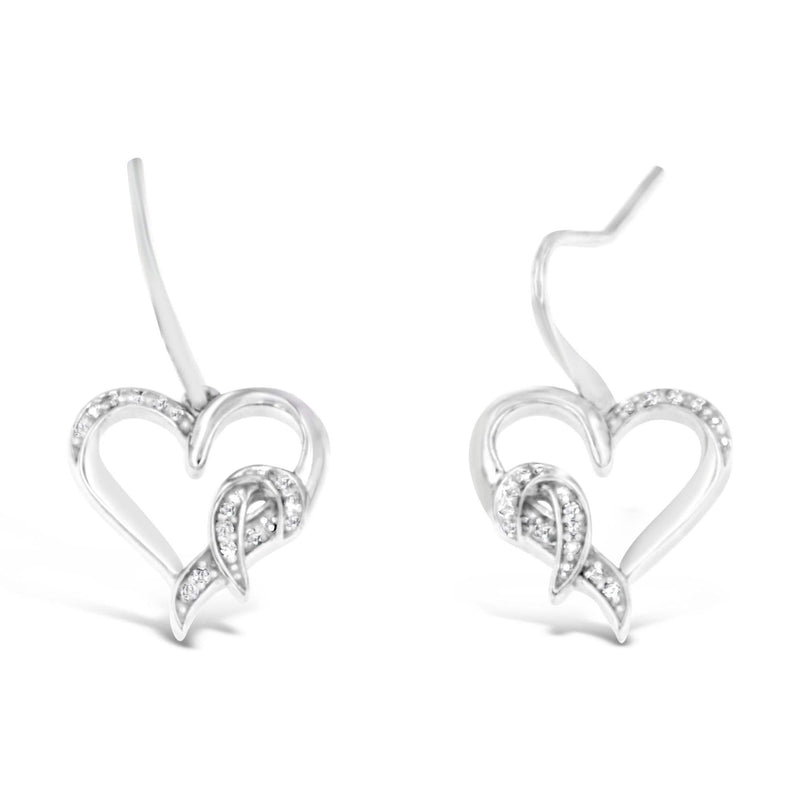 Sterling Silver Round Cut Diamond Heart Dangle Earrings (0.09 cttw, H-I Color, I1-I2 Clarity) 925 sterling silver heart dangle earrings with round diamond accent stones