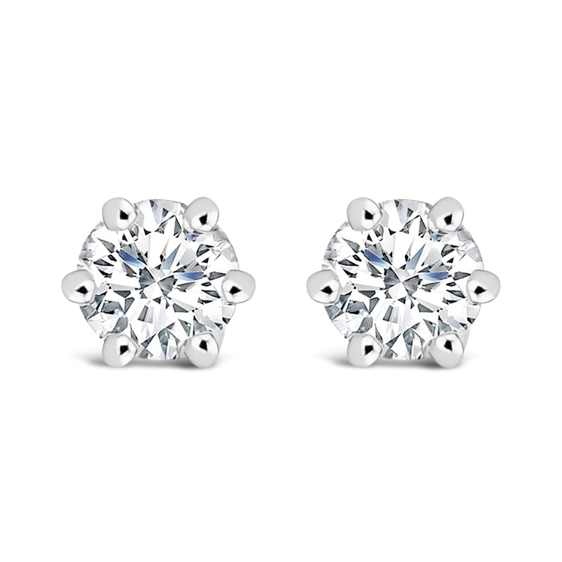 14K White Gold 1/2 Cttw Lab-Grown Diamond 6 Prong Hidden Halo Stud Earrings (F-G Color, VS1-VS2 Clarity) 14K white gold stud earrings with 2 round diamond stones in hidden halo