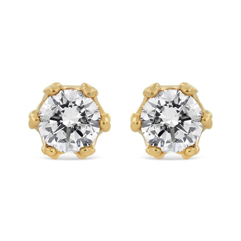 14K Yellow Gold 2.0 Cttw Round Diamond Crown Stud Earrings (I-J Color, I1-I2 Clarity) 14K yellow gold stud earrings with round diamond stones, 2.0 ct total