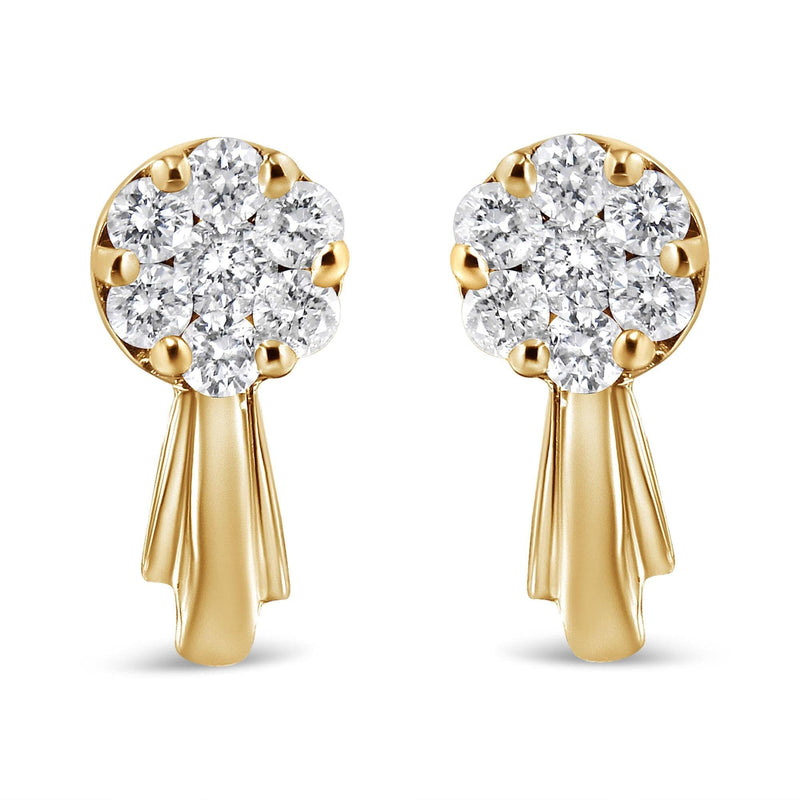 14K Gold 3/4 Cttw Diamond Floral Cluster Drop and Dangle Stud Earrings (H-I Color, I1-I2 Clarity) 14K gold earrings with floral cluster diamond stones in H-I color
