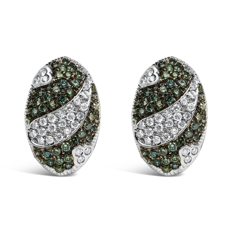 14K White Gold 2.00 Cttw White and Treated Blue Diamond Oval Shield Omega Back Earrings (H-I Color, SI1-SI2 Clarity) 14K white gold earrings with oval white and blue diamond stones