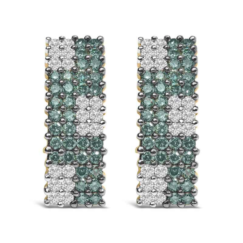 14K Yellow Gold 2 cttw White and Treated Blue Diamond Earrings (H-I, SI1-SI2) 14K yellow gold earrings with white and treated blue diamond stones