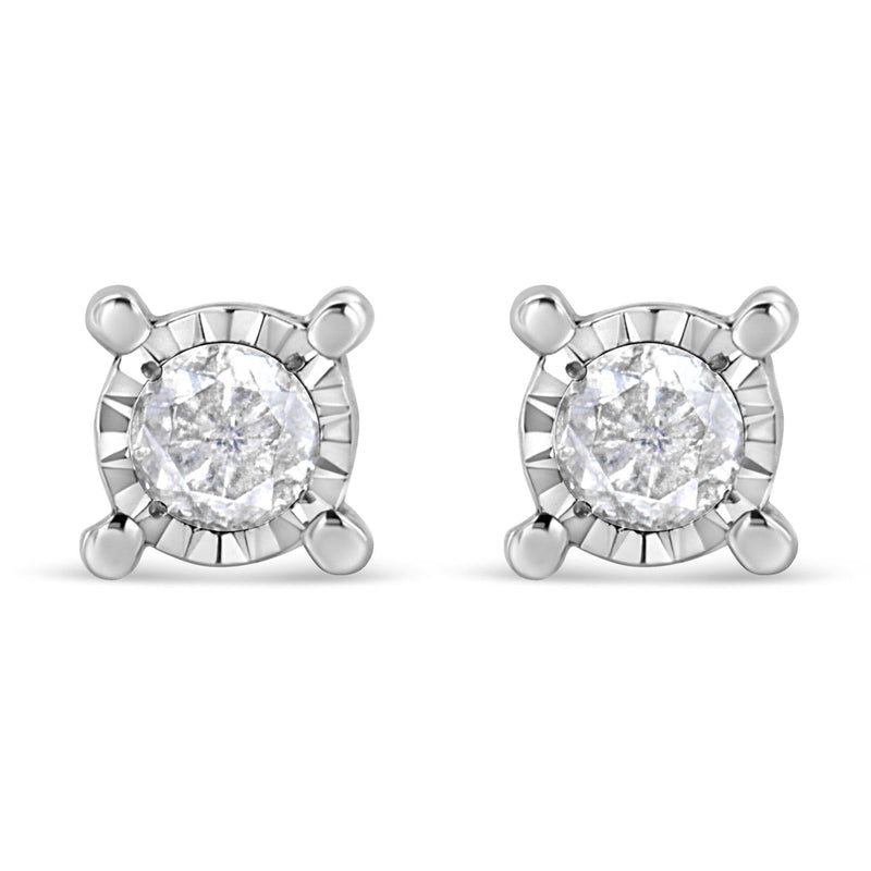 .925 Sterling Silver 1.0 Cttw Round Brilliant-Cut Diamond Miracle-Set Solitaire Stud Earrings (H-I Color, I2-I3 Clarity) 925 sterling silver stud earrings with 2 round diamond stones
