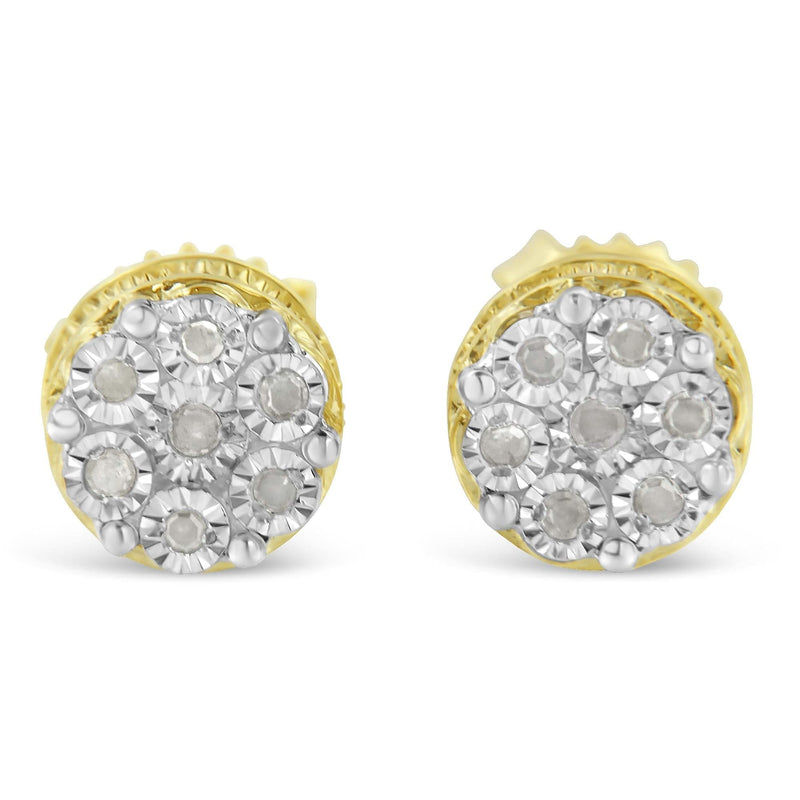 10K Yellow Gold over .925 Sterling Silver 1/7 Cttw Rose-Cut Miracle-Set Diamond Floral Cluster Button Stud Earrings (I-J Color, I3 Clarity) 10K Yellow Gold over .925 Sterling Silver 1/7 Cttw Rose-Cut Miracle-Set Diamond Floral Cluster Button Stud Earrings (I-J Color, I3 Clarity)-0