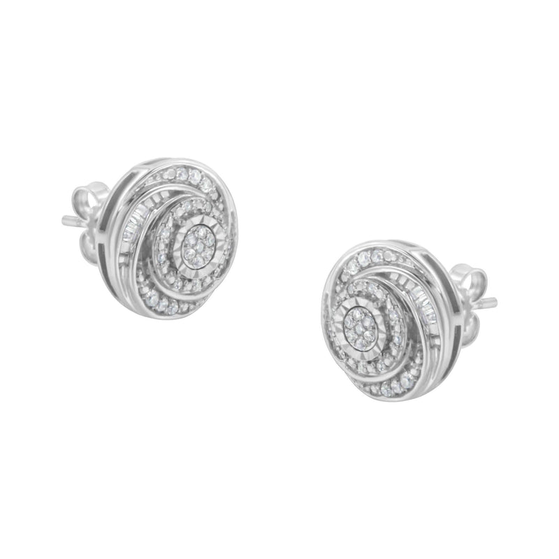 .925 Sterling Silver 1/4 Cttw Baguette and Round Diamond Swirl Love Knot Stud Earrings (I-J Color, I3 Clarity) 925 sterling silver stud earrings with baguette and round diamond love knot
