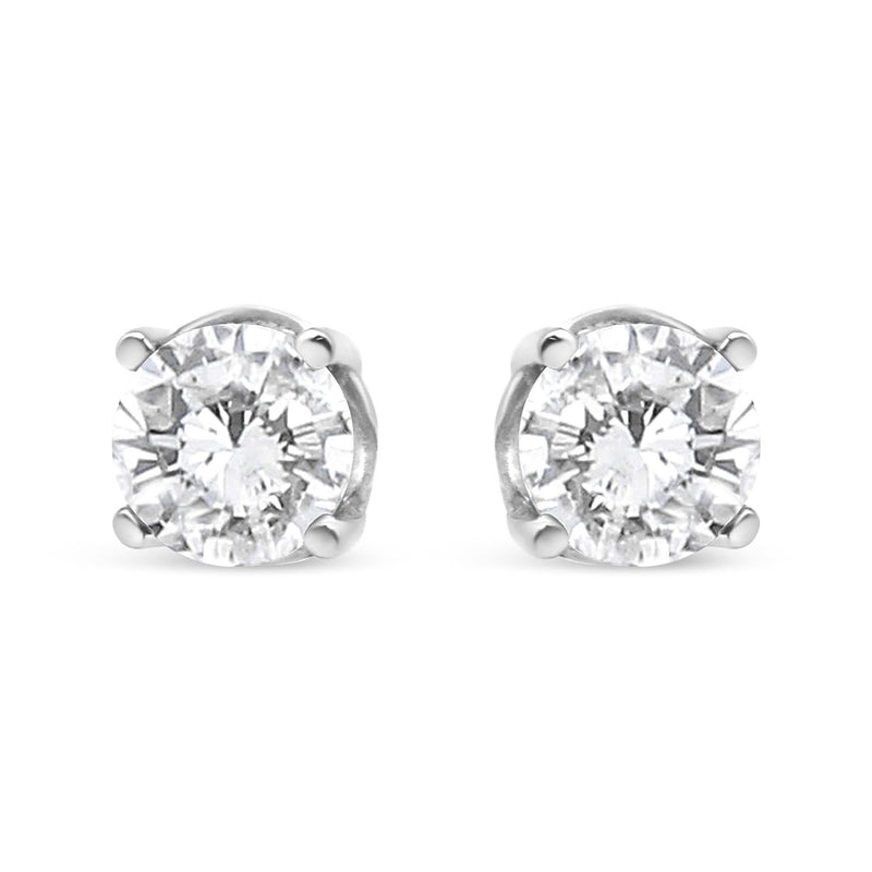 14K White Gold 3/4 Cttw Lab Grown Diamond 4-Prong Classic Stud Earrings (F-G Color, VS2-SI1 Clarity) 14K white gold stud earrings with 2 round diamond stones in four-prong settings