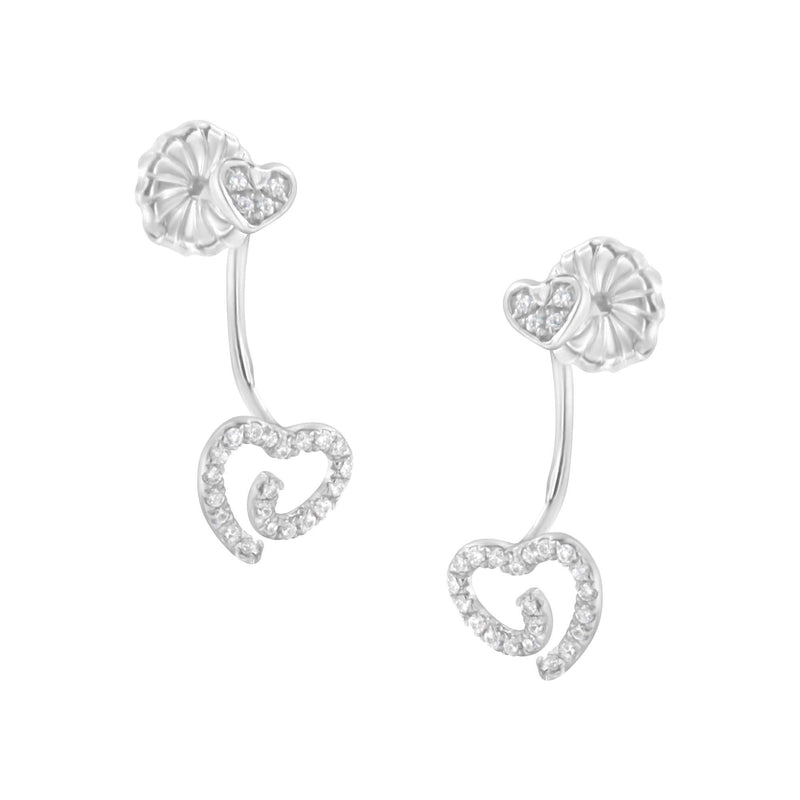 .925 Sterling Silver 1/4 Cttw Diamond Swirl Heart Front/Back Earrings (I-J Color, I2-I3 Clarity) 925 sterling silver earrings with heart-shaped diamond swirl clusters, front and back