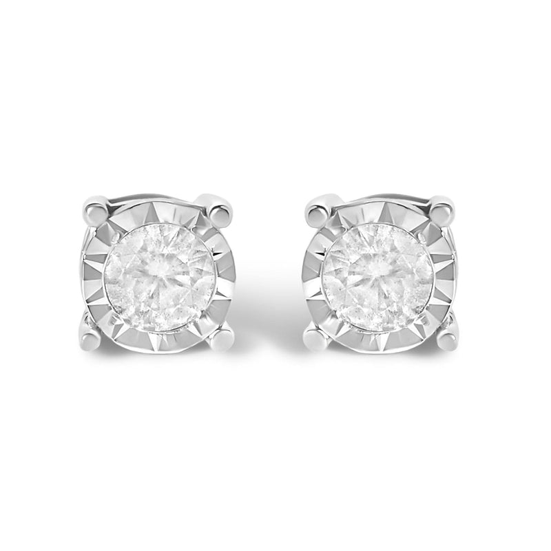 .925 Sterling Silver 1/2 Cttw Near Colorless Round Brilliant-Cut Diamond Miracle-Set Stud Earrings (H-I Color, I2-I3 Clarity) 925 sterling silver stud earrings with 2 round diamond stones
