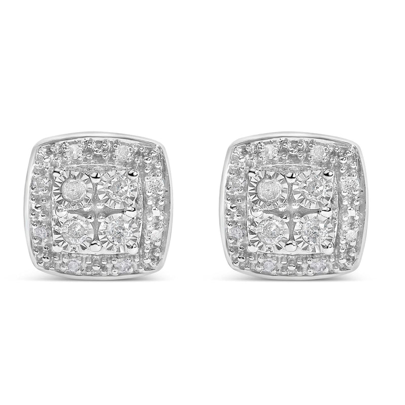 .925 Sterling Silver 1/4 cttw Round Cut Diamond Square Shape Milgrain Stud Earrings (I-J Color, I3 Clarity) 925 sterling silver stud earrings with round diamond stones in milgrain square frames