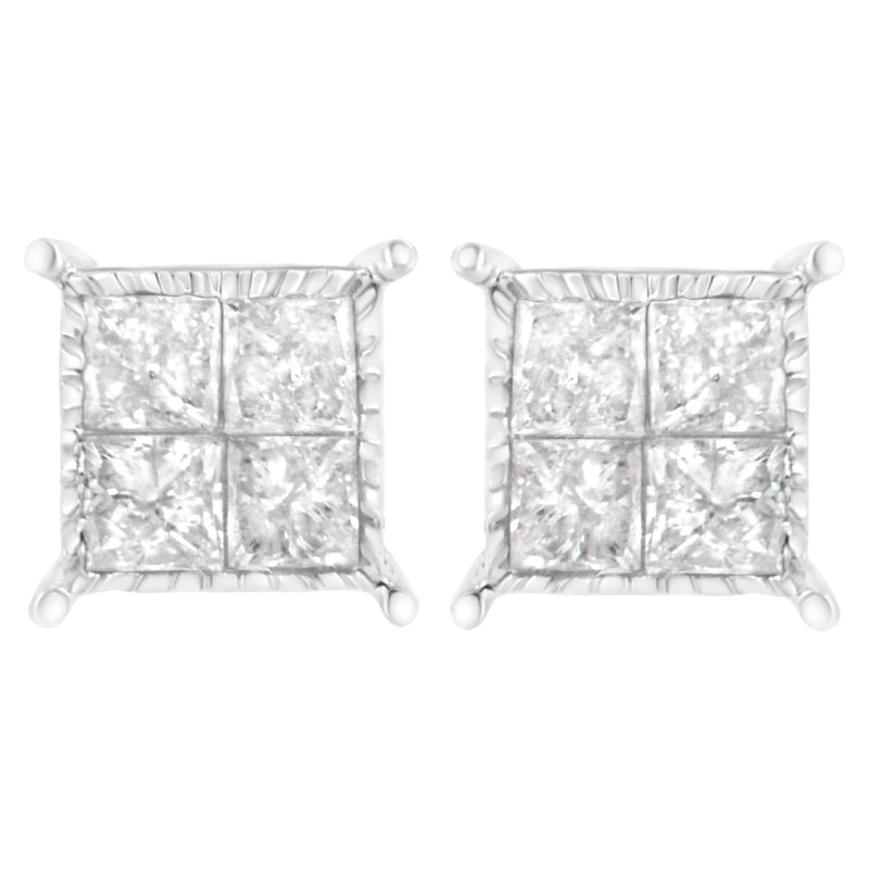 Sterling Silver 3/4 cttw Composite Diamond Stud Earrings (I-J, I2-I3) 925 sterling silver ring with composite round diamond stones