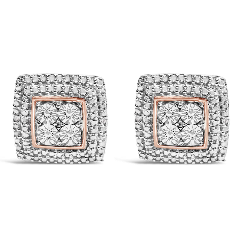 .925 Sterling Silver Diamond Accented Square Shaped Milgrain Stud Earrings (I-J Clarity, I3 Color) .925 Sterling Silver Diamond Accented Square Shaped Milgrain Stud Earrings (I-J Clarity, I3 Color)-1