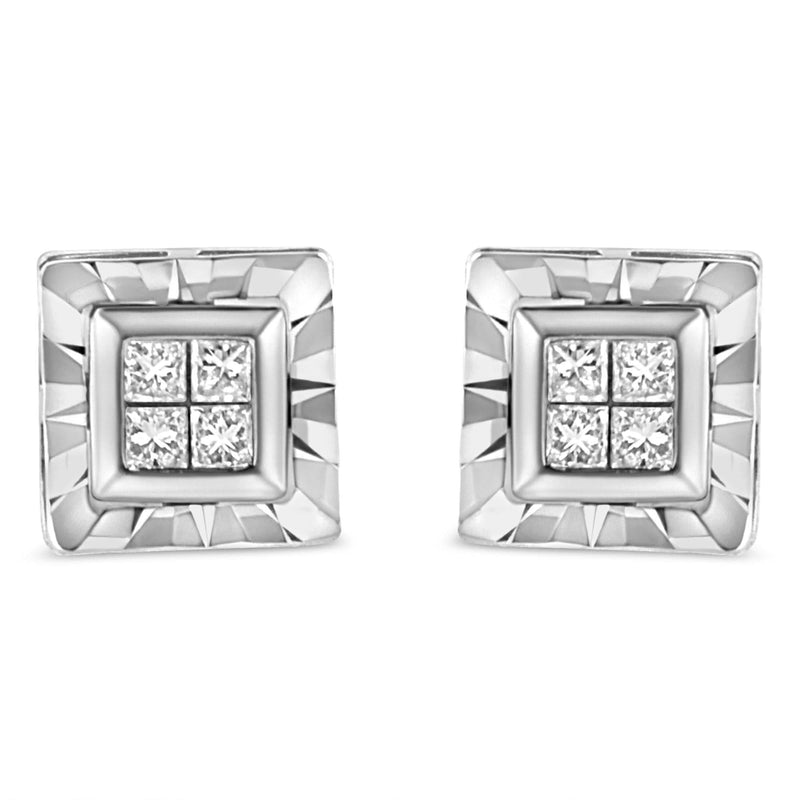 .925 Sterling Silver 1/6 Cttw Invisible Set Princess-Cut Diamond Quad Composite Stud Earrings (H-I Color, I1-I2 Clarity) 925 sterling silver earrings with 8 princess-cut diamond stones