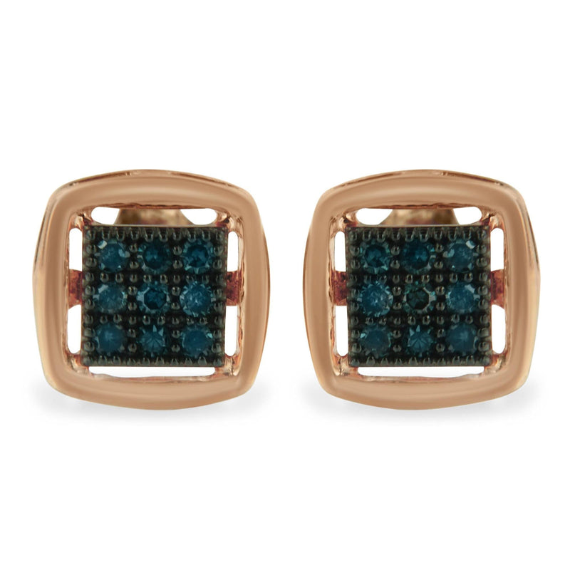 Rose Plated Sterling Silver Rose Cut Treated Diamond Stud Earring (0.25 cttw, Blue Color, I2-I3 Clarity) Rose plated sterling silver stud earrings with rose-cut blue diamond stones