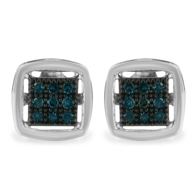 Sterling Silver Rose Cut Treated Blue Diamond Square Stud Earring (0.25 cttw, Blue Color, I2-I3 Clarity) Sterling silver stud earrings with rose cut blue diamond square stones