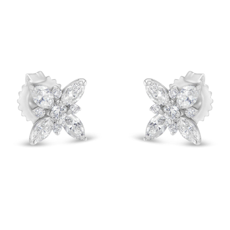 14K White Gold Marquise Diamond Flower Stud Earring (1.00 cttw, H-I Color, SI1-SI2 Clarity) 14K white gold ring with marquise diamond flower cluster stones