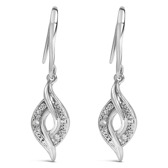 Sterling Silver Diamond Accent Twisted Open Teardrop Drop Earrings