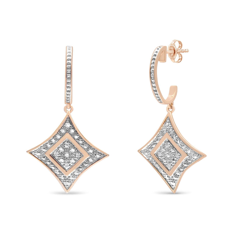 14K Rose Gold Plated .925 Sterling Silver Round-Cut Diamond Accent Dangle Rhombus Earrings (H-I Color, I2-I3 Clarity) 14K rose gold earrings with round diamond accents in rhombus frames