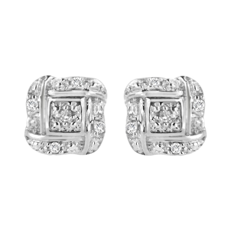 Sterling Silver Round Cut Diamond Square Stud Earrings (0.04 cttw, H-I Color, I2-I3 Clarity) 925 sterling silver ring with 2 round diamond stones in square heads
