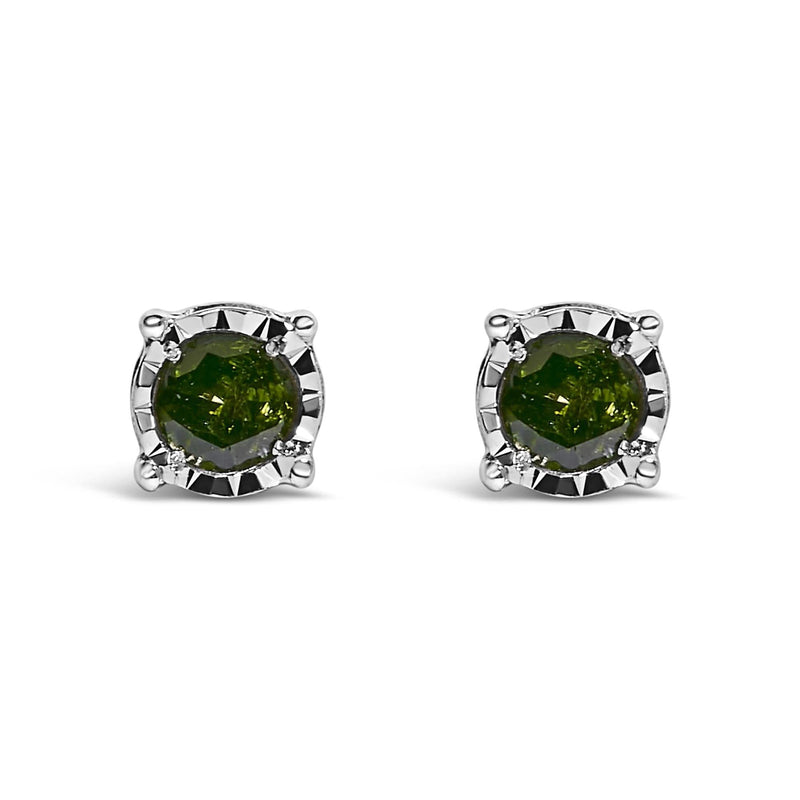 Sterling Silver Rose Cut Treated Green Diamond Solitaire Stud Earrings (0.25 cttw, Green Color, I2-I3 Clarity) 925 sterling silver stud earrings with rose cut green diamond solitaire stones