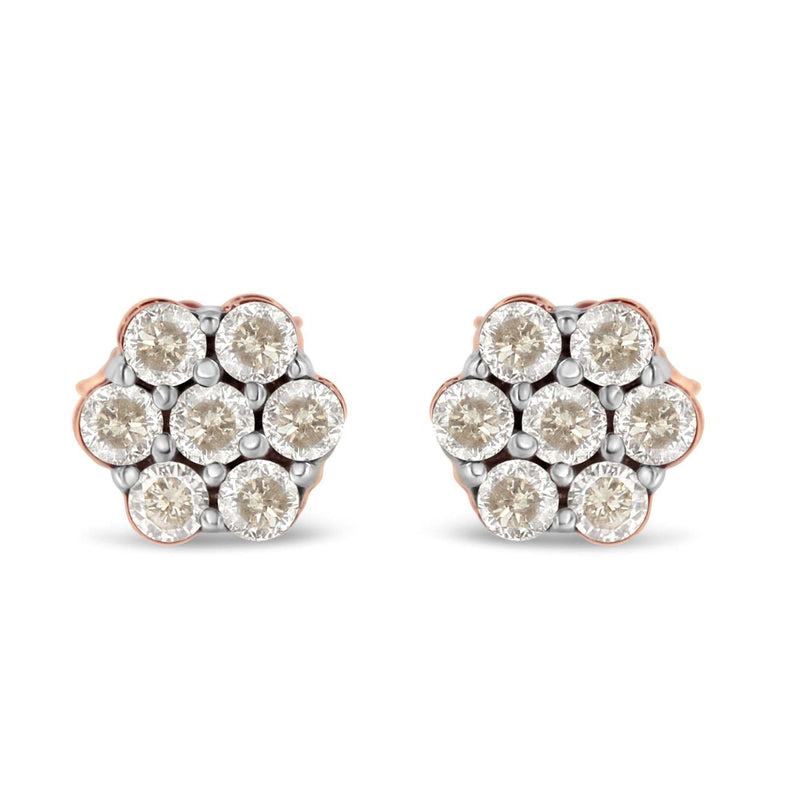 10K Rose Gold Diamond Floral Stud Earrings (0.5 cttw, J-K Color, I1-I2 Clarity) 10K rose gold ring with round diamond stones in a floral cluster