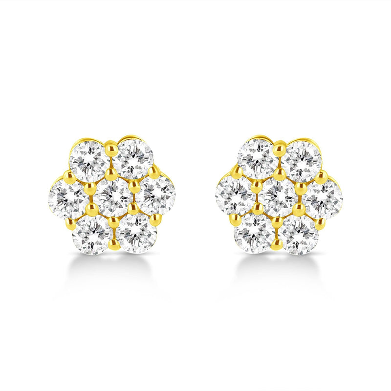 14K Yellow Gold 1/2 Cttw Brilliant Round Cut Diamond Floral Cluster Stud Earrings with Pushbacks (J-K Color, VS2-SI1 Clarity) 14K yellow gold ring with round diamond floral cluster stones