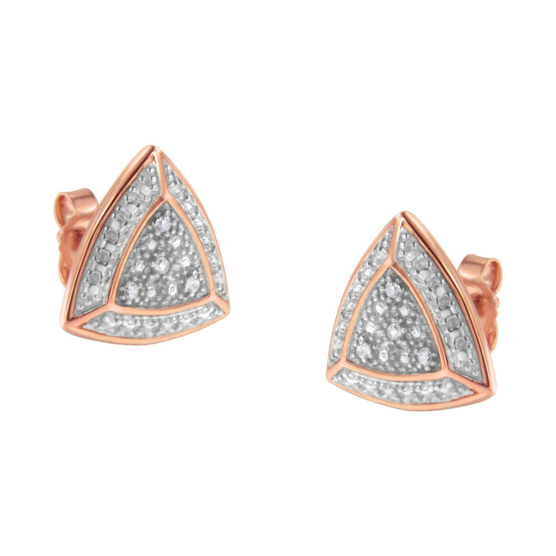 14K Rose Gold over .925 Sterling Silver Diamond-Accented Trillion Shaped 4-Stone Halo-Style Stud Earrings (H-I Color, I2-I3 Clarity) 14K rose gold ring with 4 trillion diamond stones in a halo setting