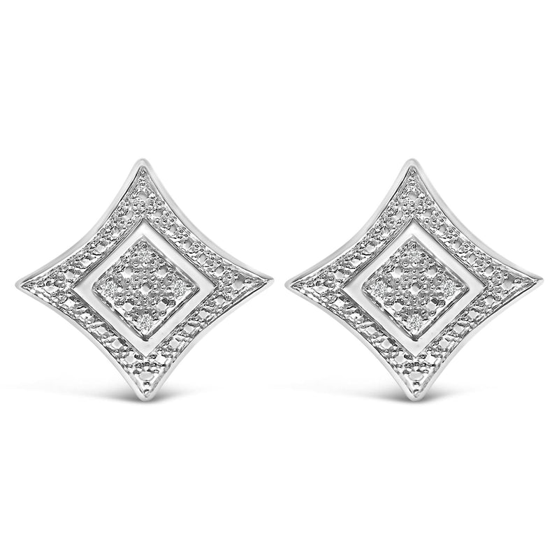 .925 Sterling Silver Diamond Accented 4-Stone Four Pointed Star Shaped Halo-Style Stud Earrings (H-I Color, I2-I3 Clarity) .925 Sterling Silver Diamond Accented 4-Stone Four Pointed Star Shaped Halo-Style Stud Earrings (H-I Color, I2-I3 Clarity)-1
