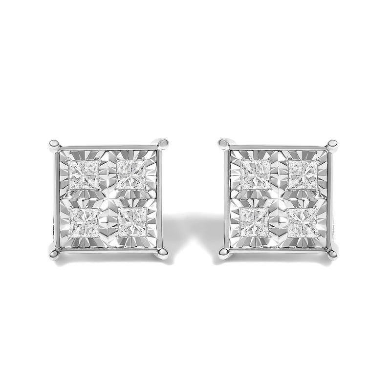 10K White Gold Diamond Stud Earrings (3/4 cttw, H-I Color, SI2-I1 Clarity) 10K white gold ring with round diamond stones set across the band
