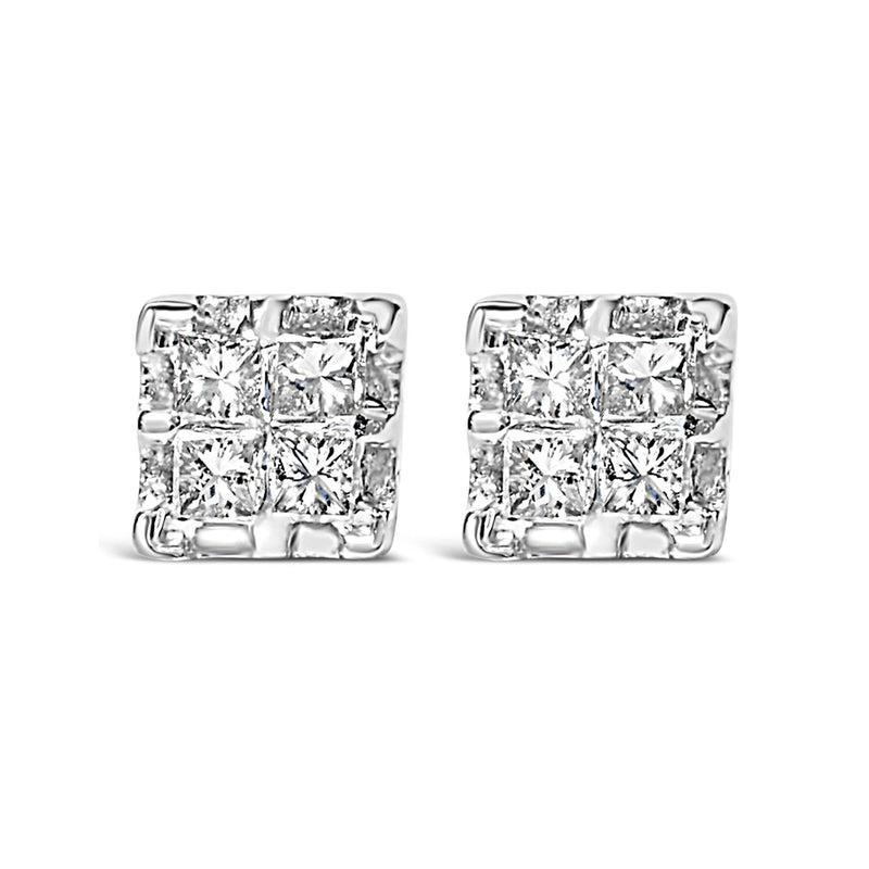 10k Yellow Gold Princess Diamond Quad Stud Earrings (1/4 cttw, J-K Color, I2-I3 Clarity) 10K yellow gold stud earrings with 4 princess diamond stones
