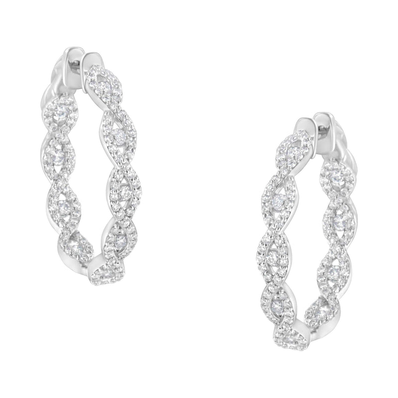 10K White Gold Diamond Hoop Earrings (1 1/2 cttw, H-I Color, I1-I2 Clarity) 10K white gold hoop earrings with round diamond stones, 2 ct total