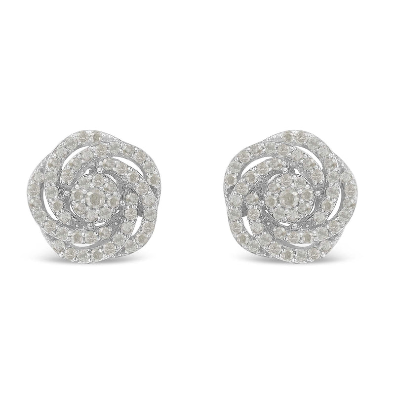 10k White Gold Rose-Cut Diamond Floral Cluster Earrings (1 cttw, I-J Color, I2-I3 Clarity) 10K white gold earrings with rose-cut diamond stones in a floral cluster