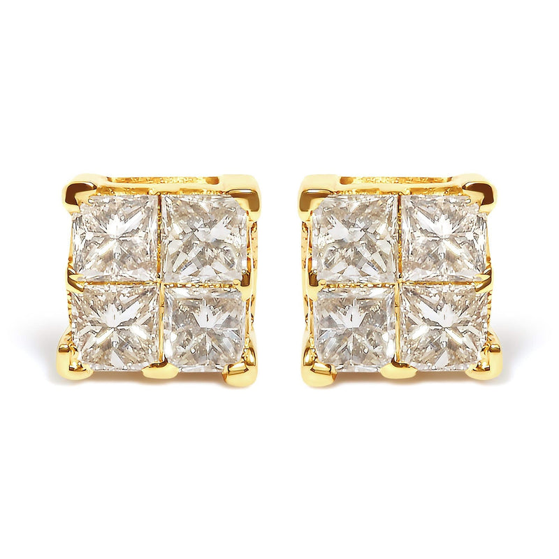 10K Yellow Gold 3/4 Cttw Invisible Set Princess-Cut Diamond Composite Square Stud Earrings (I-J Color, I2-I3 Clarity) 10K yellow gold ring with princess-cut diamond stones in invisible setting