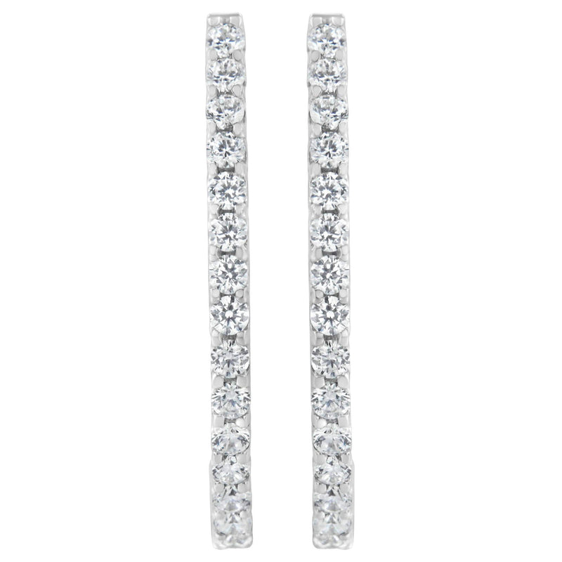 14K White Gold 2.0 Cttw Round Brilliant Cut Diamond Oblong Hinged Leverback Hoop Earrings (I-J Color, I1-I2 Clarity) 14K white gold hoop earrings with round diamond stones