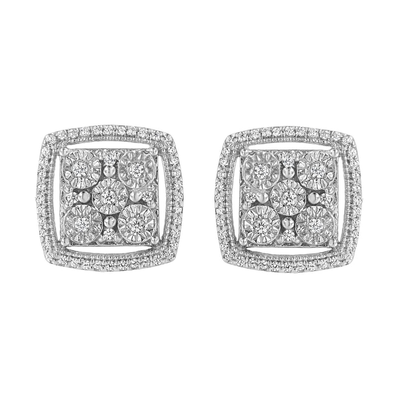 .925 Sterling Silver 3/8 Cttw Miracle Set Round Diamond Double Halo Cluster Earrings (I-J Color, I2-I3 Clarity) 925 sterling silver earrings with round diamond double halo stones