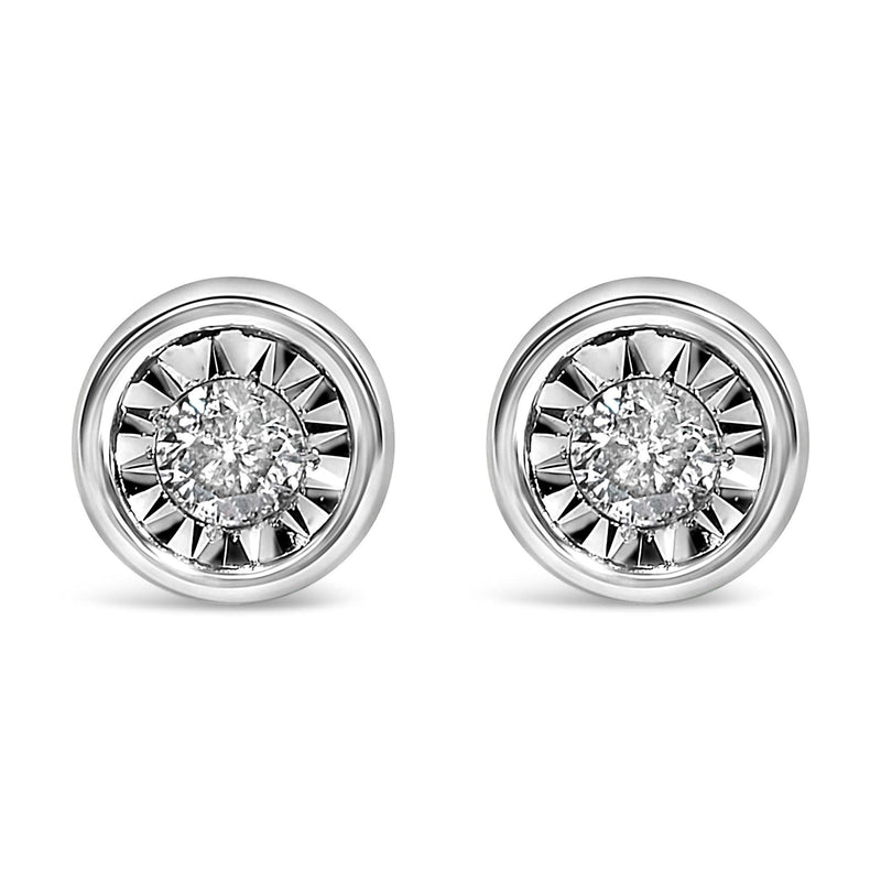 .925 Sterling Silver 1/5 Cttw Round Brilliant-Cut Near Colorless Diamond Miracle-Set Bezel Barrel Style Stud Earrings (I-J Color, I2-I3 Clarity) 925 sterling silver stud earrings with round bezel-set diamonds