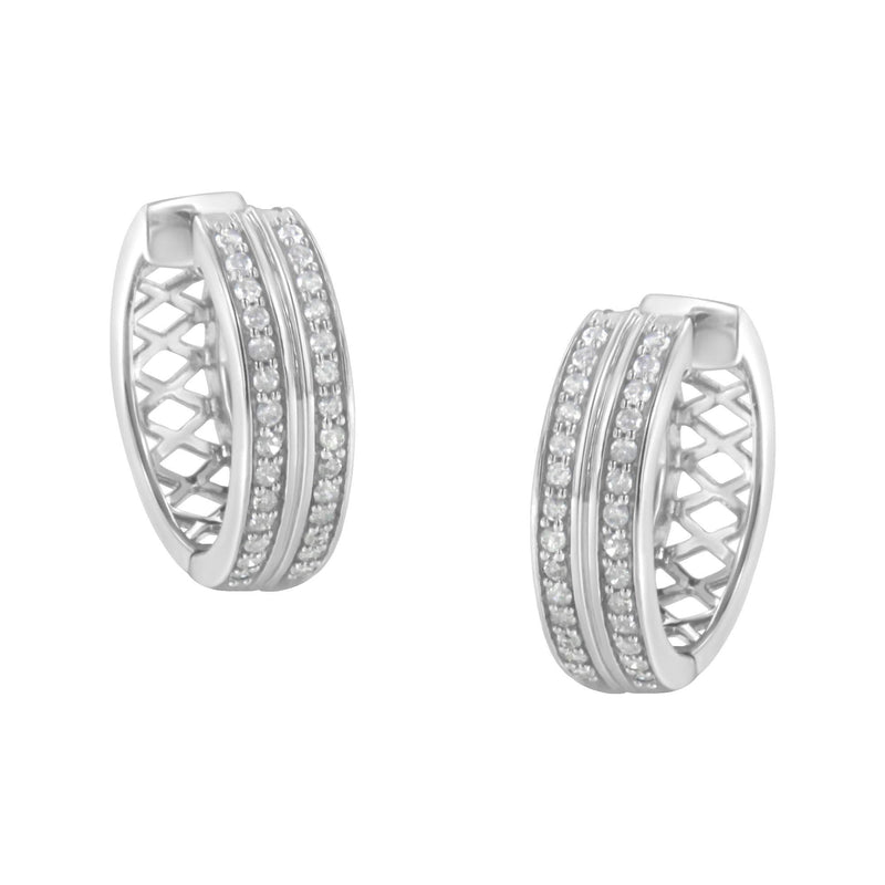 10K White Gold Diamond Hoop Earring (1/2 cttw, I-J Color, I2-I3 Clarity) 10K white gold hoop earrings with channel-set round diamond stones