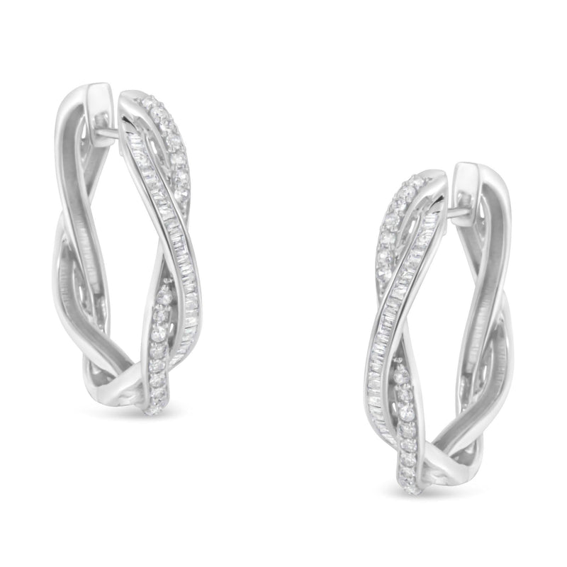 Sterling-Silver Diamond Hoop Earring (0.75 cttw, I-J Color, I2-I3 Clarity) 925 sterling silver ring with a line of 0.75 ctw round diamond stones