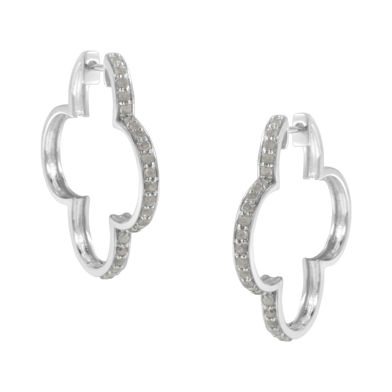 .925 Sterling Silver 1.0 cttw Diamond 4 Leaf Clover Shape Hoop Earrings(I-J Color, I3 Clarity) .925 Sterling Silver 1.0 cttw Diamond 4 Leaf Clover Shape Hoop Earrings(I-J Color, I3 Clarity)-0