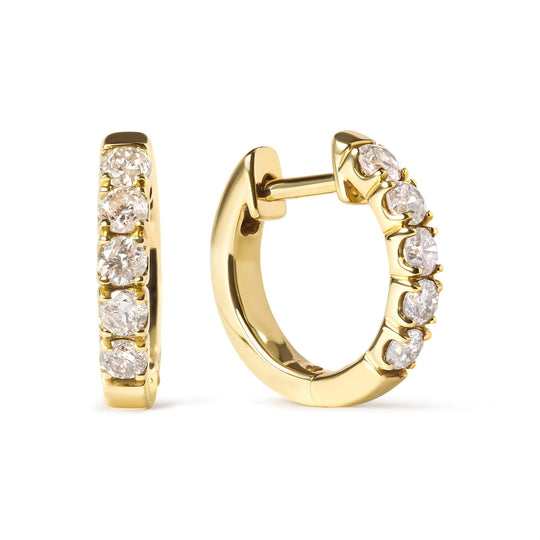 10K Yellow Gold 1/2 Cttw Round-Cut Diamond Hoop Earrings-0