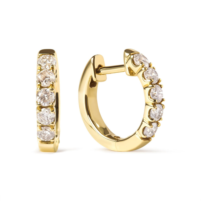 10K Yellow Gold 1/2 Cttw Round-Cut Diamond Hoop Earrings 10K Yellow Gold 1/2 Cttw Round-Cut Diamond Hoop Earrings-0