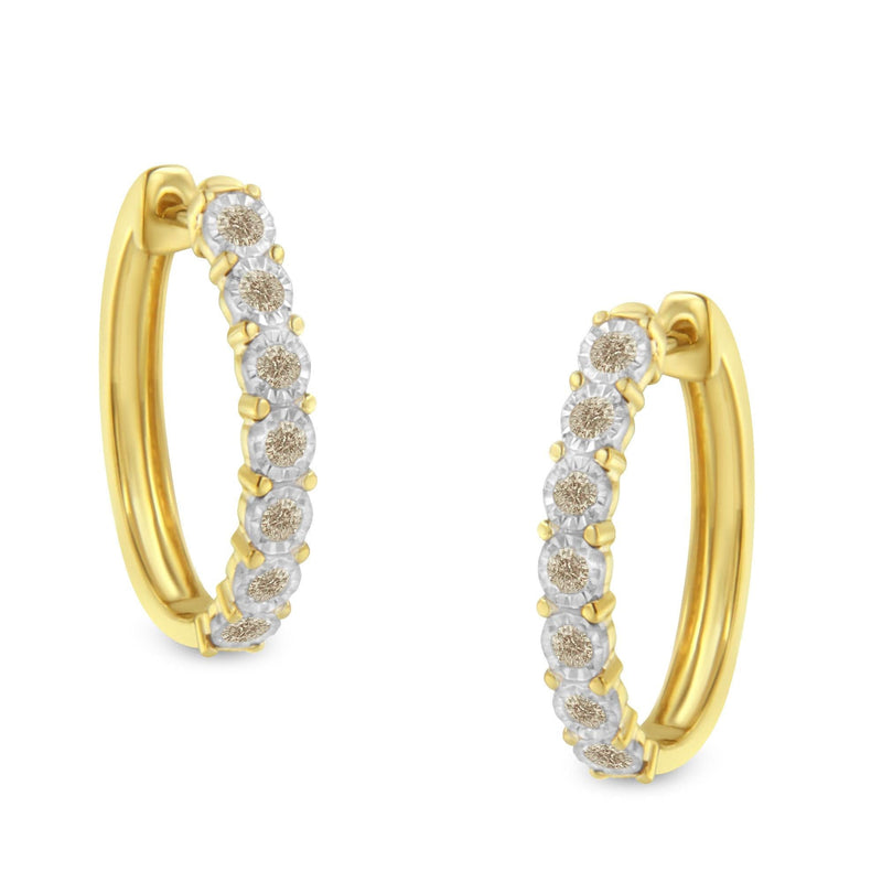 10KT Two-Toned Gold Diamond Hoop Earring (1/2 cttw, J-K Color, I2-I3 Clarity) 10K two-tone gold hoop earrings with round diamond stones in channel setting