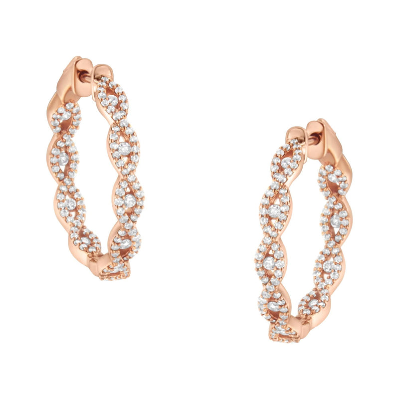 10K Rose Gold Diamond Hoop Earring (1 cttw, H-I Color, I1-I2 Clarity) 10K rose gold hoop earrings with round diamond stones, 1 carat total weight