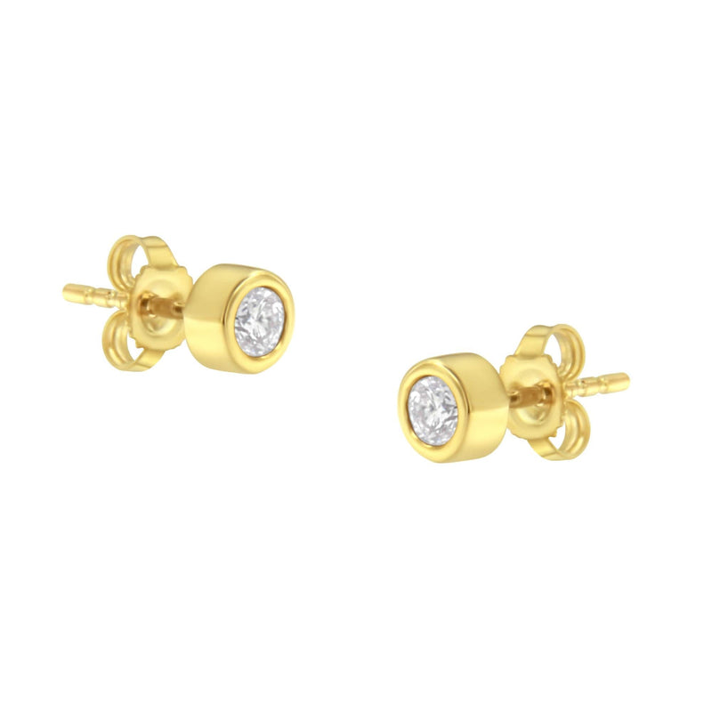 10K Gold 1/4 Cttw Round Brilliant-Cut Near Colorless Diamond Bezel-Set Stud Earrings (H-I Color, I1-I2 Clarity) 10K near-colorless gold stud earrings with 2 round diamond stones