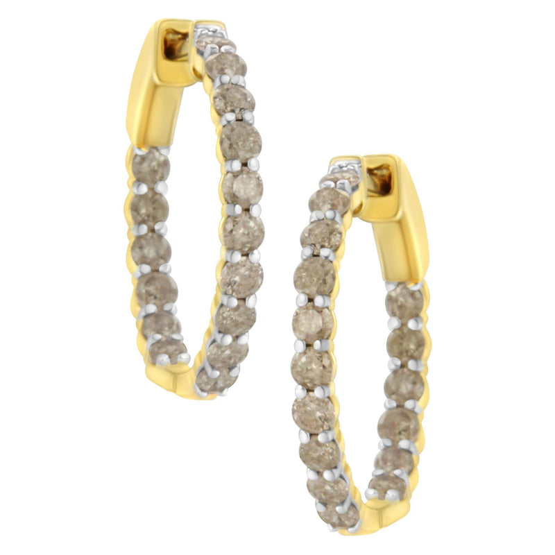 10K Yellow Gold Plated Sterling Silver Diamond Hoop Earrings (2 cttw, K-L Color, I2-I3 Clarity) 10K yellow gold hoop earrings with channel-set round diamond stones