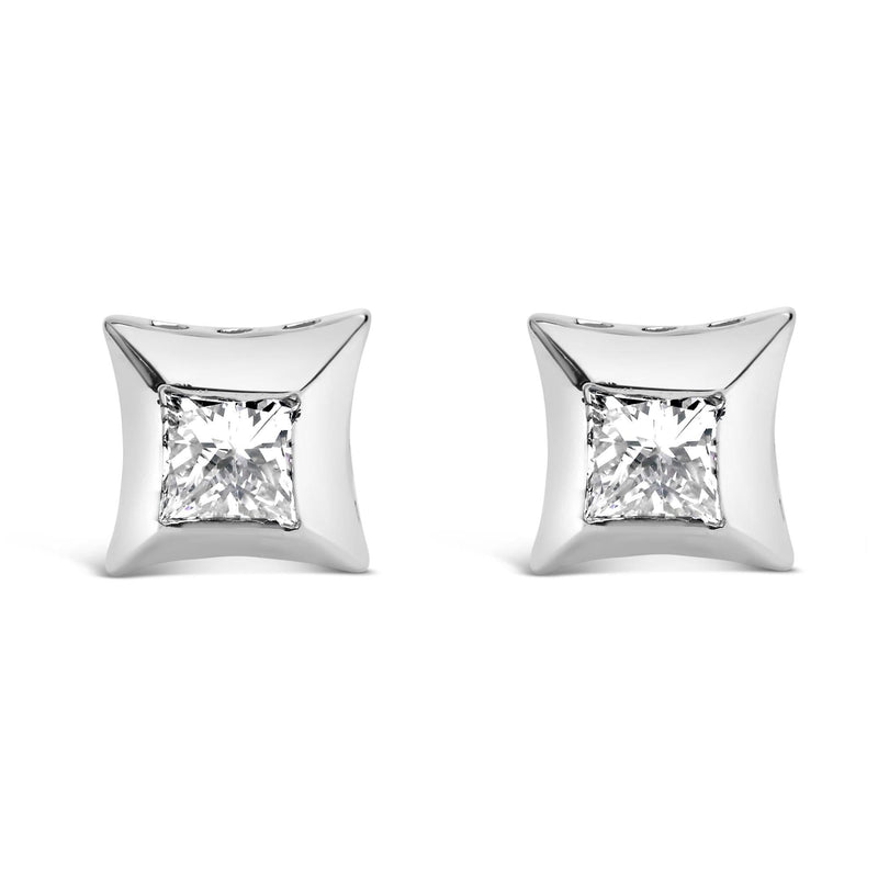 10K White Gold 1/2 Cttw Invisible Set Princess-Cut Diamond Stud Earrings (H-I Color, SI2-I1 Clarity) 10K white gold ring with invisible-set princess-cut diamond stones