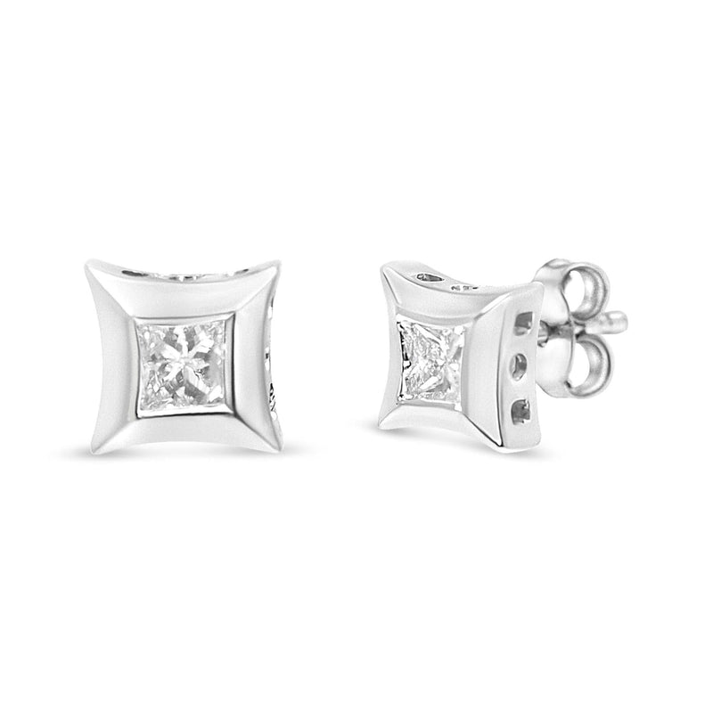 10K White Gold 1/3 Cttw Invisible Set Style Princess-Cut Diamond Stud Earrings (H-I Color, SI2-I1 Clarity) 10K white gold ring with princess-cut diamonds in an invisible setting