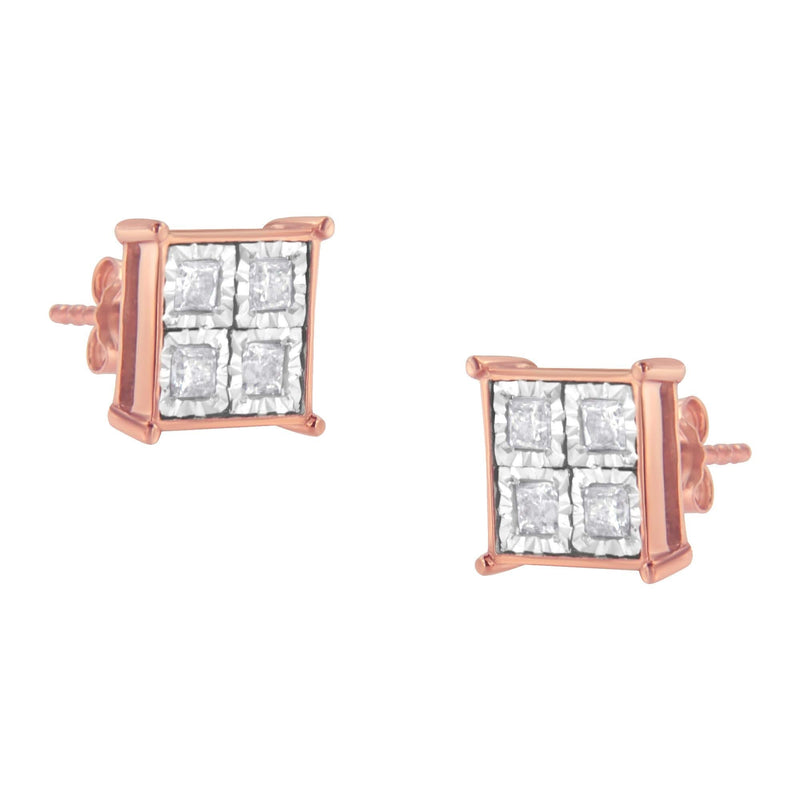Rose Gold Plated Sterling Silver Diamond Composite Stud Earrings (3/4 cttw, J-K Color, I1-I2 Clarity) 925 rose gold earrings with round diamond composite stones