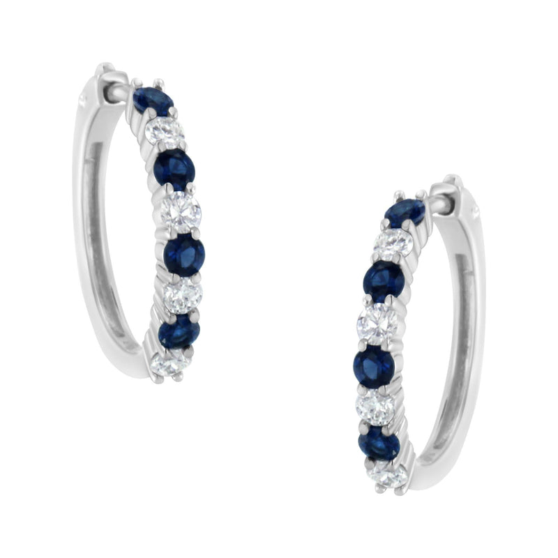 10K White Gold 2.5MM Sapphire Gemstone and 1/2 Cttw Diamond Hoop Earrings (H-I Color, I1-I2 Clarity) 10K White Gold 2.5MM Sapphire Gemstone and 1/2 Cttw Diamond Hoop Earrings (H-I Color, I1-I2 Clarity)-1