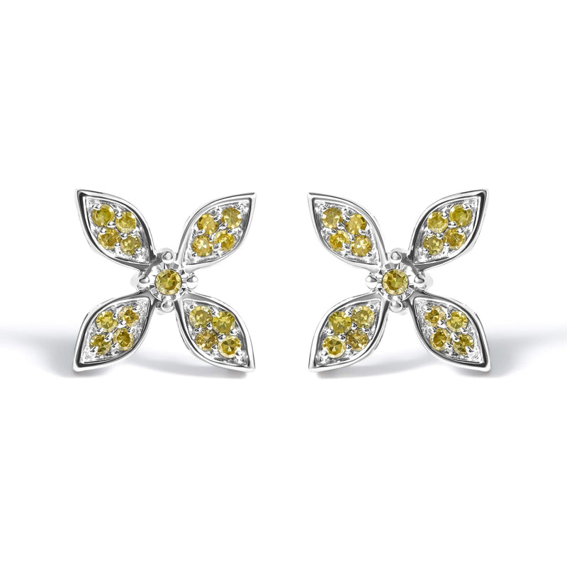 Sterling Silver Yellow Treated Diamond Accent Floral Stud Earrings 925 sterling silver floral stud earrings with yellow treated diamond accent stones