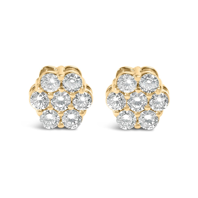 14K White Gold 7 Stone Floral Cluster Round Brilliant Cut Diamond Stud Earrings with Screw Backs(I-J, SI2-I1) 14K white gold ring with 7 round diamond stones in a floral cluster